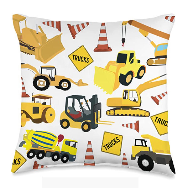 iDove Design Construction Trucks Pattern Throw Pillow, 16x16, Multicolor