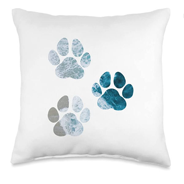 iDove Design Dog Paw Prints Ocean Beach Waves Throw Pillow, 16x16, Multicolor